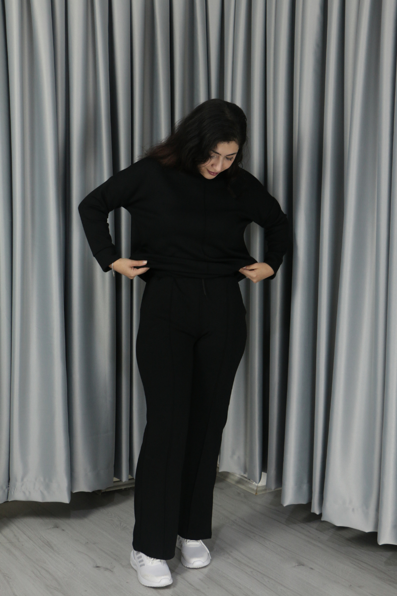 Yumuşak Dokulu Modal Kumaş Alt Üst Çıma Detay Alt Üst Takım S - siyah