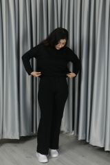 Kadın Yumuşak Dokulu Modal Kumaş Alt Üst Çıma Detay Basic Alt Üst Takım S - siyah