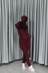 Yumuşak Dokulu Kanguru Cep Detay Kapişonlu Alt Üst Takım XL - bordo