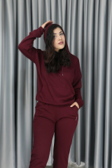 Yumuşak Dokulu Kanguru Cep Detay Kapişonlu Alt Üst Takım XL - bordo
