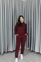 Yumuşak Dokulu Kanguru Cep Detay Kapişonlu Alt Üst Takım XL - bordo