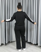 Modal Tam Fermuarlı Şerit Detaylı Alt Üst Takım siyah - S