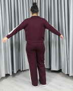 Modal Tam Fermuarlı Şerit Detaylı Alt Üst Takım bordo - S