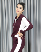 Modal Tam Fermuarlı Şerit Detaylı Alt Üst Takım bordo - S