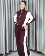 Modal Tam Fermuarlı Şerit Detaylı Alt Üst Takım bordo - S