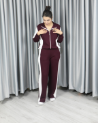 Modal Tam Fermuarlı Şerit Detaylı Alt Üst Takım bordo - S