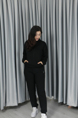 Yumuşak Dokulu Kanguru Cep Detay Kapişonlu Alt Üst Takım XL - siyah