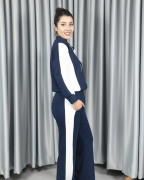 Modal Tam Fermuarlı Şerit Detaylı Alt Üst Takım lacivert - S