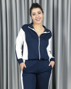 Modal Tam Fermuarlı Şerit Detaylı Alt Üst Takım lacivert - S