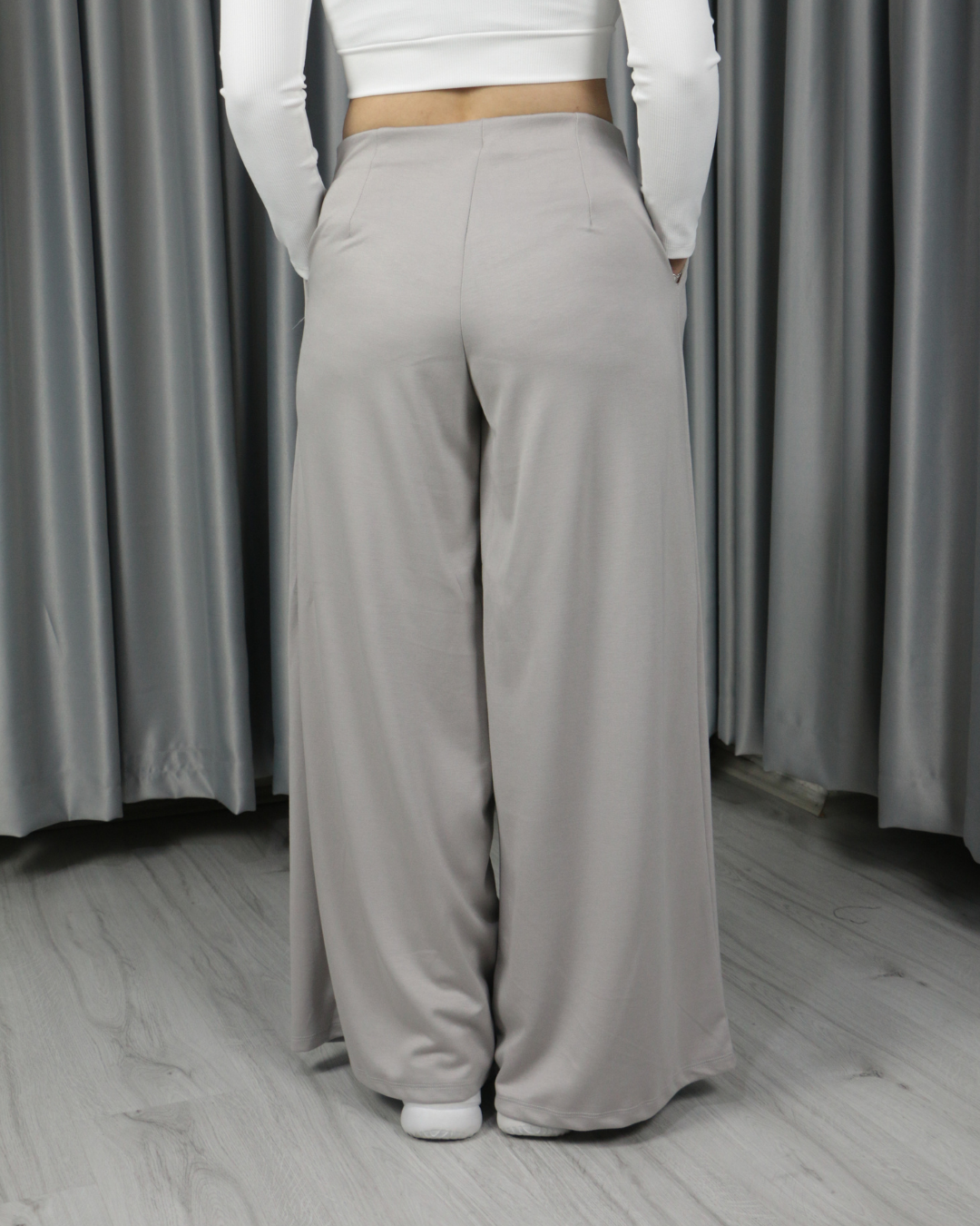 Modal Kumaş Bol Paça Pileli Yüksek Bel Pantolon gri - XL