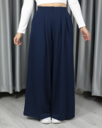 Modal Kumaş Bol Paça Pileli Yüksek Bel Pantolon lacivert - XL