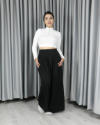 Modal Kumaş Bol Paça Pileli Yüksek Bel Pantolon siyah - S