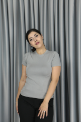 Modal Kumaş Full Licra Yazlık Body T-Shirt gri - M