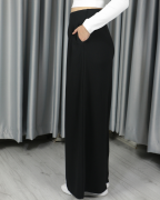 Modal Kumaş Bol Paça Pileli Yüksek Bel Pantolon siyah - S