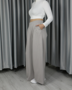 Modal Kumaş Bol Paça Pileli Yüksek Bel Pantolon gri - S