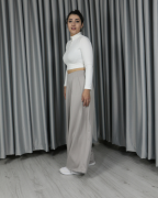 Modal Kumaş Bol Paça Pileli Yüksek Bel Pantolon gri - S