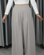 Modal Kumaş Bol Paça Pileli Yüksek Bel Pantolon gri - S