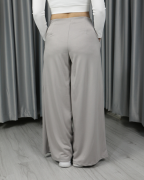 Modal Kumaş Bol Paça Pileli Yüksek Bel Pantolon gri - M