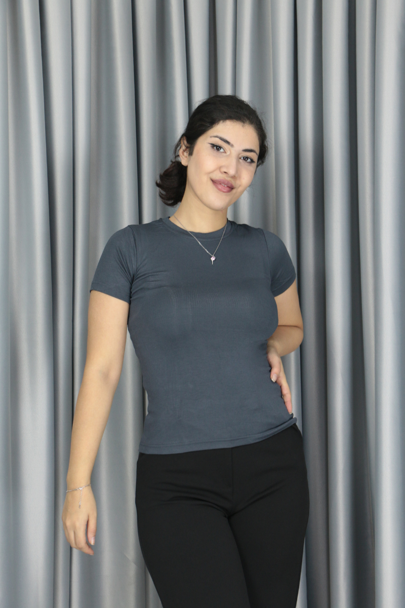 Modal Kumaş Full Licra Yazlık Body T-Shirt antrasit - L