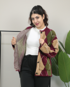 Kareli Desenli Çift Kat Kalın Kışlık Triko Kazak Standart - bordo