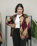 Kareli Desenli Çift Kat Kalın Kışlık Triko Kazak Standart - bordo