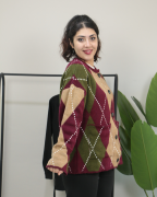 Kareli Desenli Çift Kat Kalın Kışlık Triko Kazak Standart - bordo