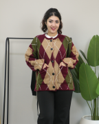 Kareli Desenli Çift Kat Kalın Kışlık Triko Kazak Standart - bordo