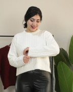 Premium Bisiklet Yaka Yumuşak Dokulu Örgü Desenli Triko Kazak Standart - ekru