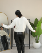 Premium Bisiklet Yaka Yumuşak Dokulu Örgü Desenli Triko Kazak Standart - ekru