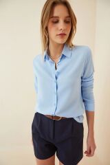 %100 Viskon Yumuşacık Premium Gömlek 38 - buz mavisi