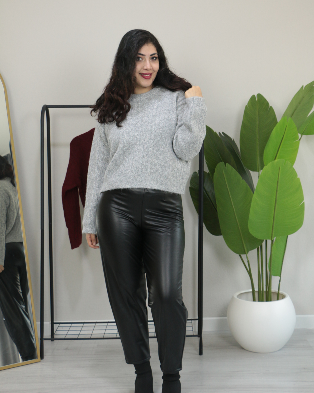 Premium Bisiklet Yaka Yumuşak Dokulu Örgü Desenli Triko Kazak Standart - gri