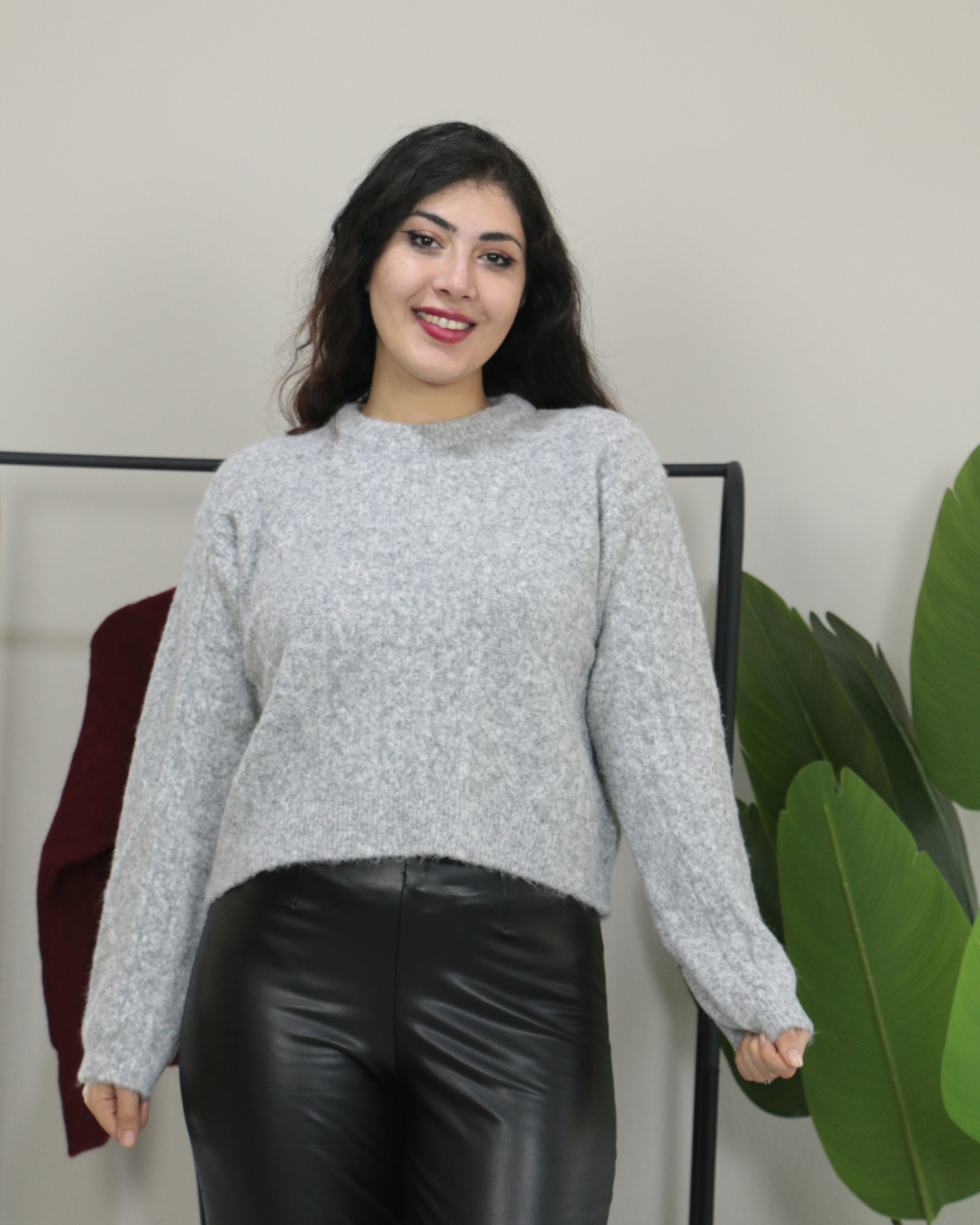 Premium Bisiklet Yaka Yumuşak Dokulu Örgü Desenli Triko Kazak Standart - gri