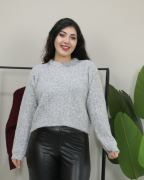 Premium Bisiklet Yaka Yumuşak Dokulu Örgü Desenli Triko Kazak Standart - gri