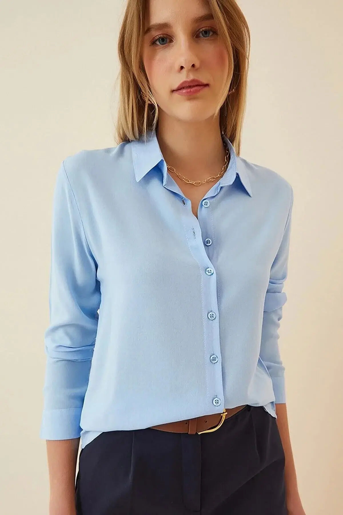 %100 Viskon Yumuşacık Premium Gömlek 38 - buz mavisi