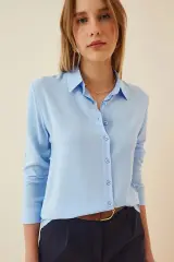 %100 Viskon Yumuşacık Premium Gömlek 38 - buz mavisi