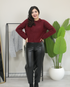 Premium Bisiklet Yaka Yumuşak Dokulu Örgü Desenli Triko Kazak Standart - bordo