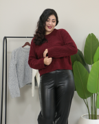 Premium Bisiklet Yaka Yumuşak Dokulu Örgü Desenli Triko Kazak Standart - bordo