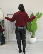 Premium Bisiklet Yaka Yumuşak Dokulu Örgü Desenli Triko Kazak Standart - bordo