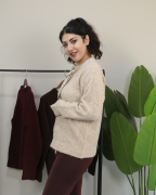 Yakası Fular Detaylı Yumuşak Dokulu Kışlık Triko Kazak Standart - bej