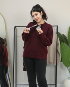 Yakası Fular Detaylı Yumuşak Dokulu Kışlık Triko Kazak Standart - bordo