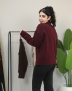 Yakası Fular Detaylı Yumuşak Dokulu Kışlık Triko Kazak Standart - bordo