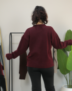 Yakası Fular Detaylı Yumuşak Dokulu Kışlık Triko Kazak Standart - bordo