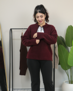 Yakası Fular Detaylı Yumuşak Dokulu Kışlık Triko Kazak Standart - bordo