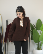 Yakası Fular Detaylı Yumuşak Dokulu Kışlık Triko Kazak Standart - kahverengi