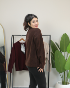 Yakası Fular Detaylı Yumuşak Dokulu Kışlık Triko Kazak Standart - kahverengi