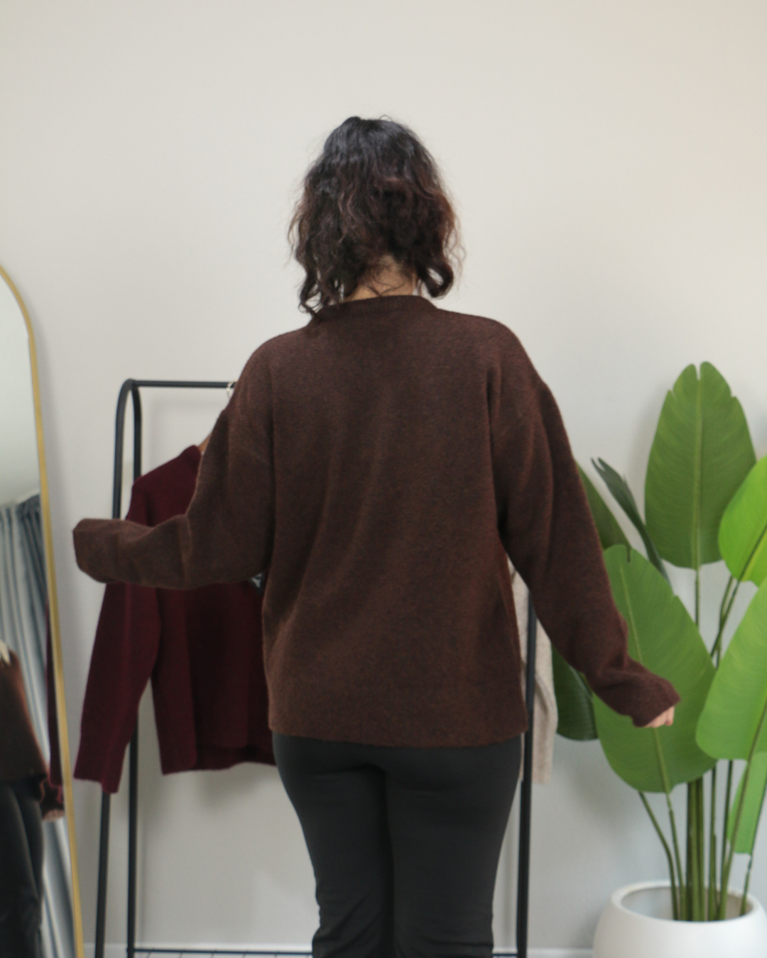 Yakası Fular Detaylı Yumuşak Dokulu Kışlık Triko Kazak Standart - kahverengi