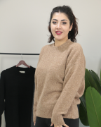 Premium Bisiklet Yaka Yumuşak Dokulu Triko Standart - bej