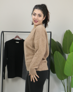 Premium Bisiklet Yaka Yumuşak Dokulu Triko Standart - bej