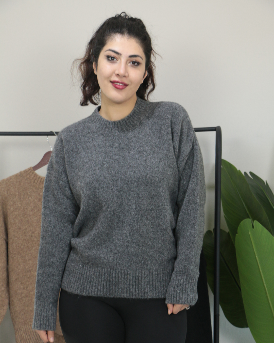 Premium Bisiklet Yaka Yumuşak Dokulu Triko Standart - antrasit