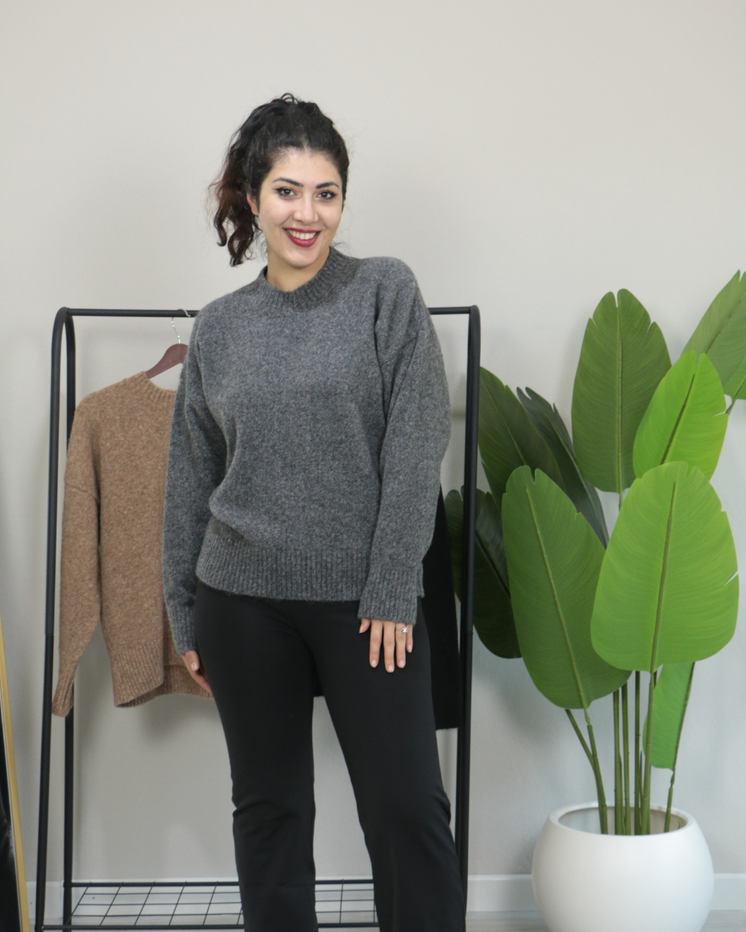 Premium Bisiklet Yaka Yumuşak Dokulu Triko Standart - antrasit